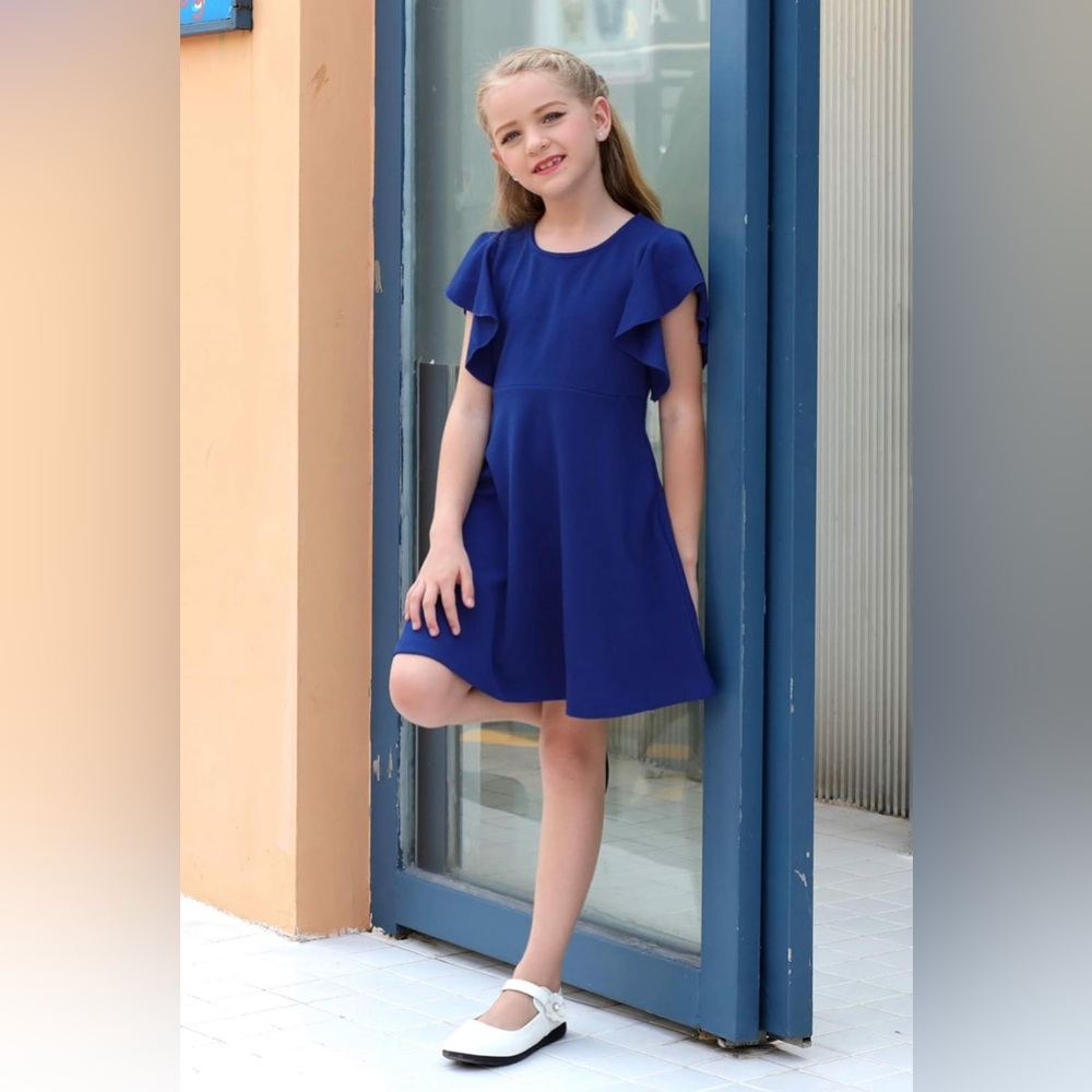 Bundled only 💕 Girl's Flutter Sleeve Stretchy A-Line Swing Dress